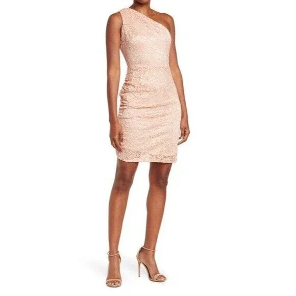 Sam Edelman One Shoulder Lace Sheath Dress in Blush at Nordstrom Rack, Size 6